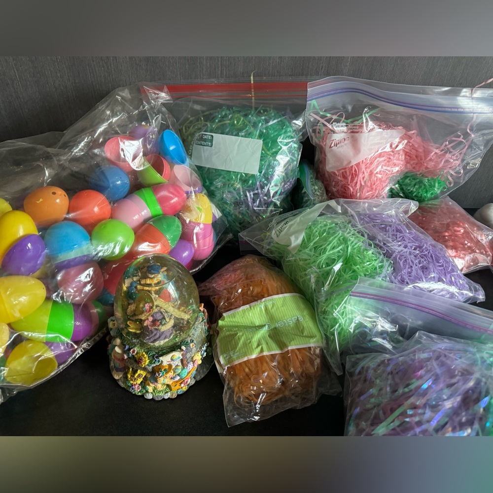 Easter Bundle #3: Musical Glass Easter Egg, Easter Basket Grass and Plastic Eggs